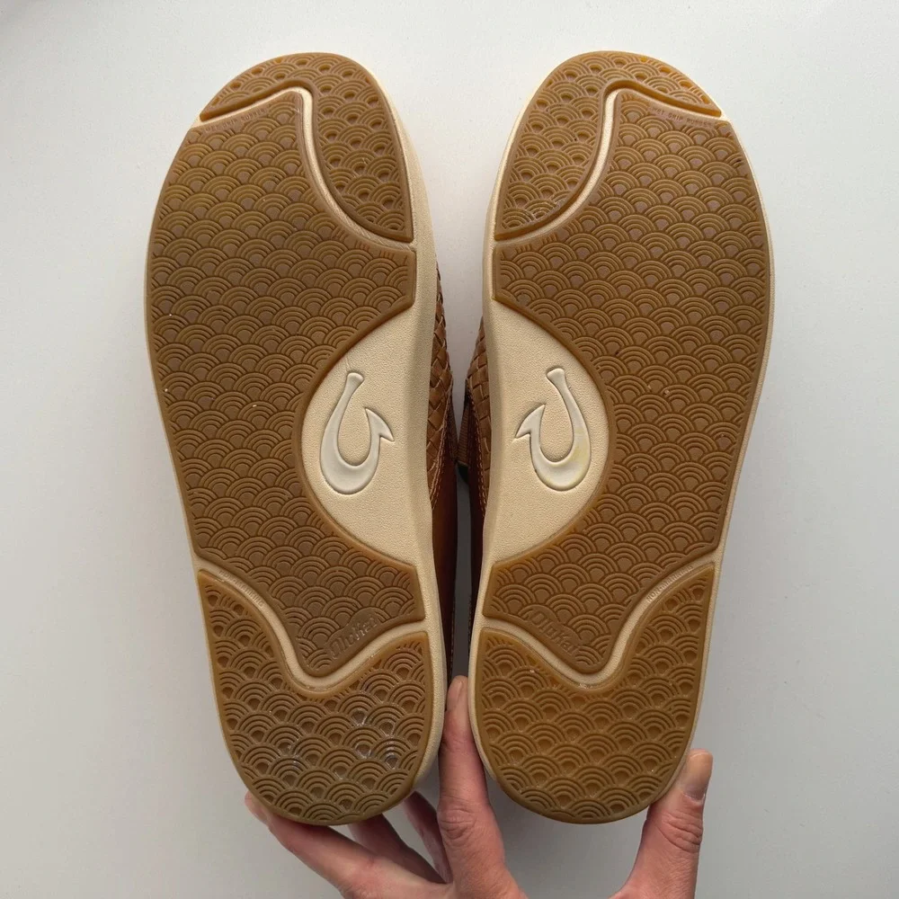 Olukai EUC Lae'ahi Lauhala Woven Leather Slip On Fox Brown Sneaker Loafer 10 M